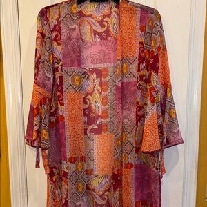 GEORGE BRAND  BRIGHT COLORS KIMONO PINKS/ORANGE/PURPLE BELL SLEEVES WITH TIES